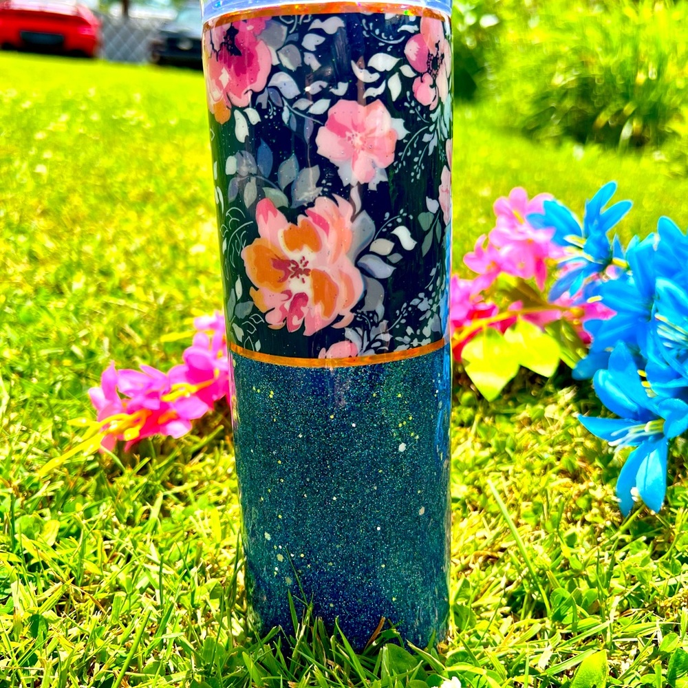 Floral Glitter Tumbler